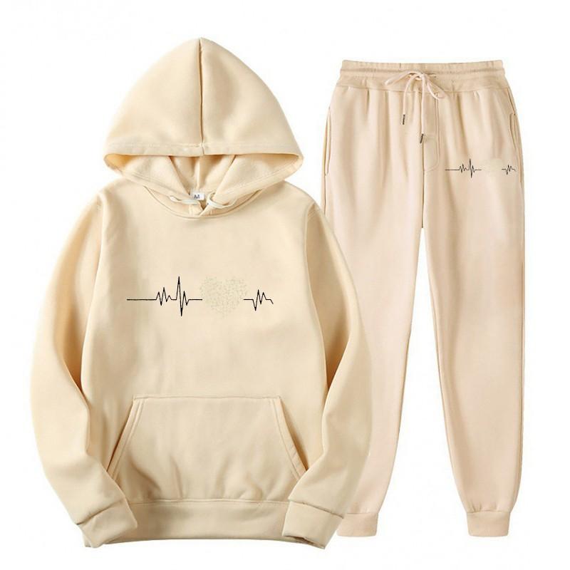 Womens Casual Hooded Sweatshirt Set Loose Fit College Style Printed Long Sleeve Top Drawstring Pants