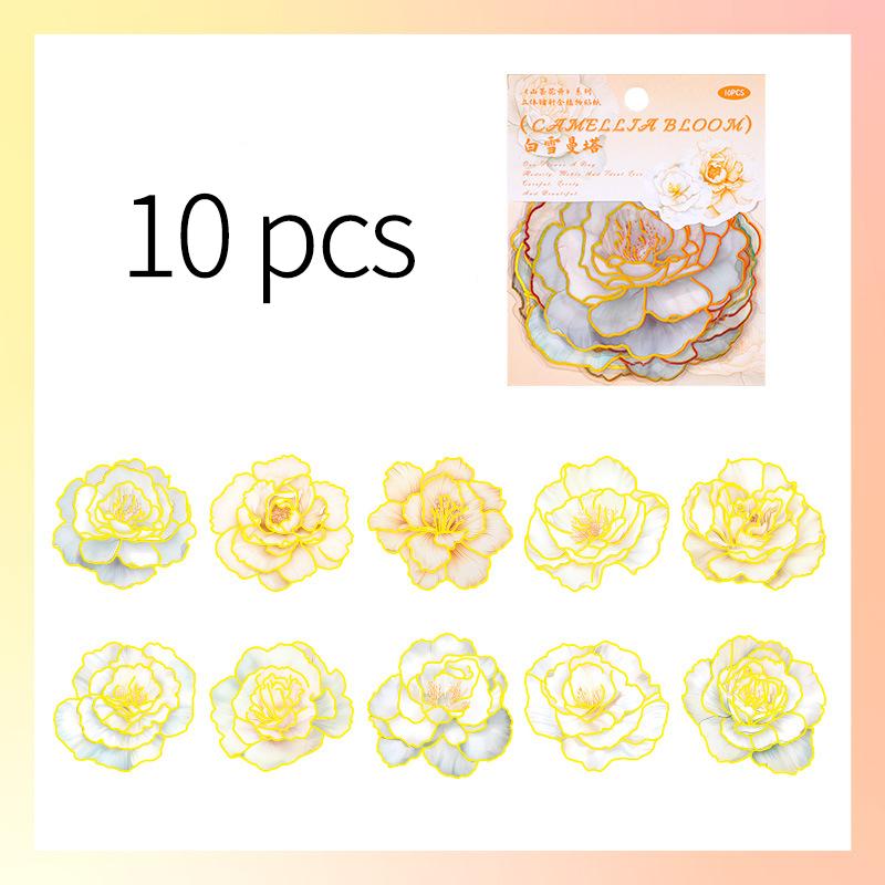 

10 pcs Large size Bronzing Flower sticker Pack beautiful petal label decorative sticker hand made Junk Journal Supplies