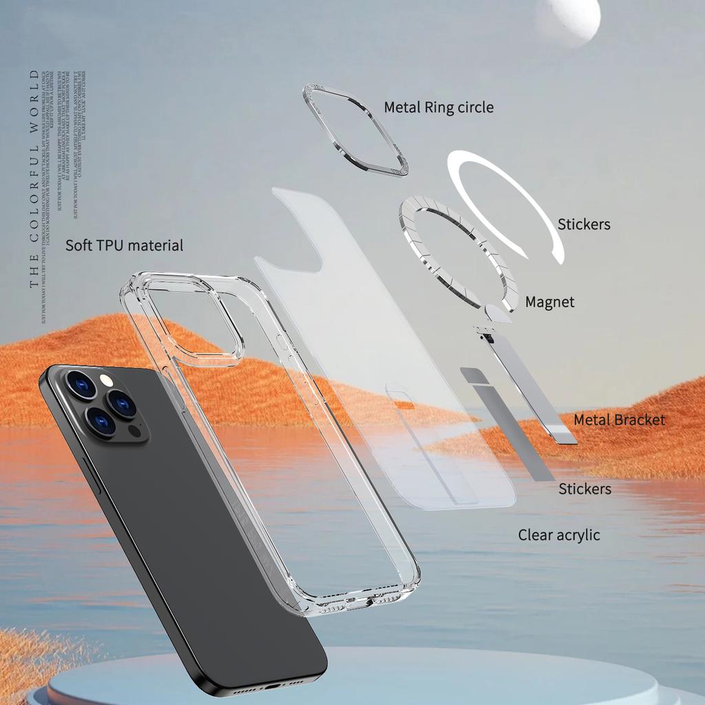 For iPhone 15 Pro Case Compatible with MagSafe Kickstand TPU + Acrylic Phone Cover