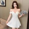 Socialite Fashion Low-Cut Spaghetti Strap A-Line Dress with Waist-Cinched Elegant Short Skirt