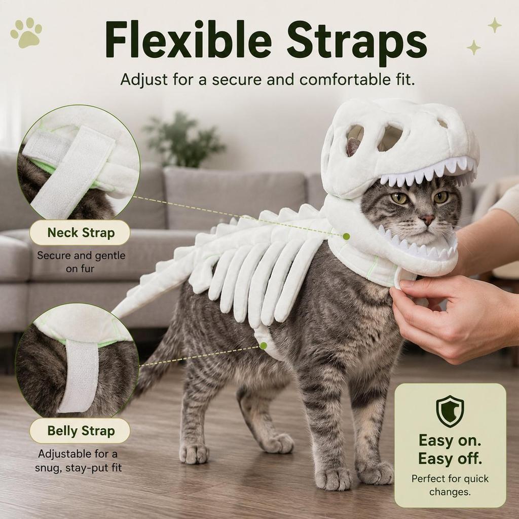 50cm Dinosaur Skeleton Glow in Dark Cat Costume Pet Clothes for Halloween Cosplay Party Dinosaur Skeleton Pet Costume