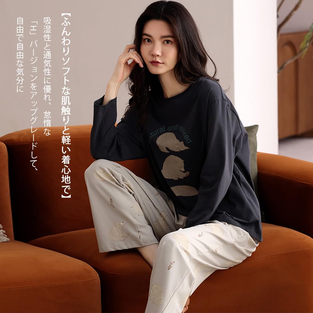 PHOLEEY Cotton Pajama Long Top and Cute Loose Perfect for Spring and Autumn Women's 100% Set, Sleeve, Bottoms, Pattern, Fit,