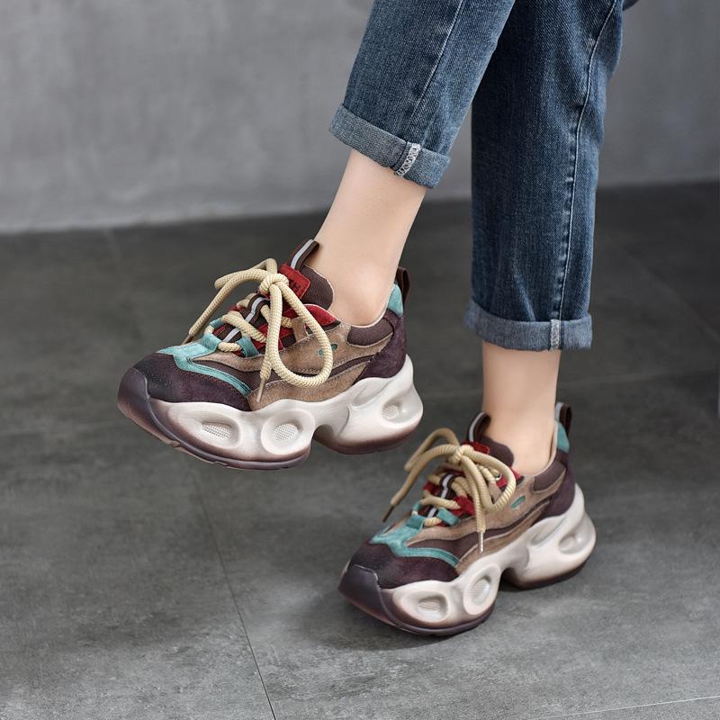 Fashion 6cm Denim Women Vulcanize Breathable Summer Spring Chunky Sneaker Genuine Leather Autumn Platform Comfy Loafer Shoes