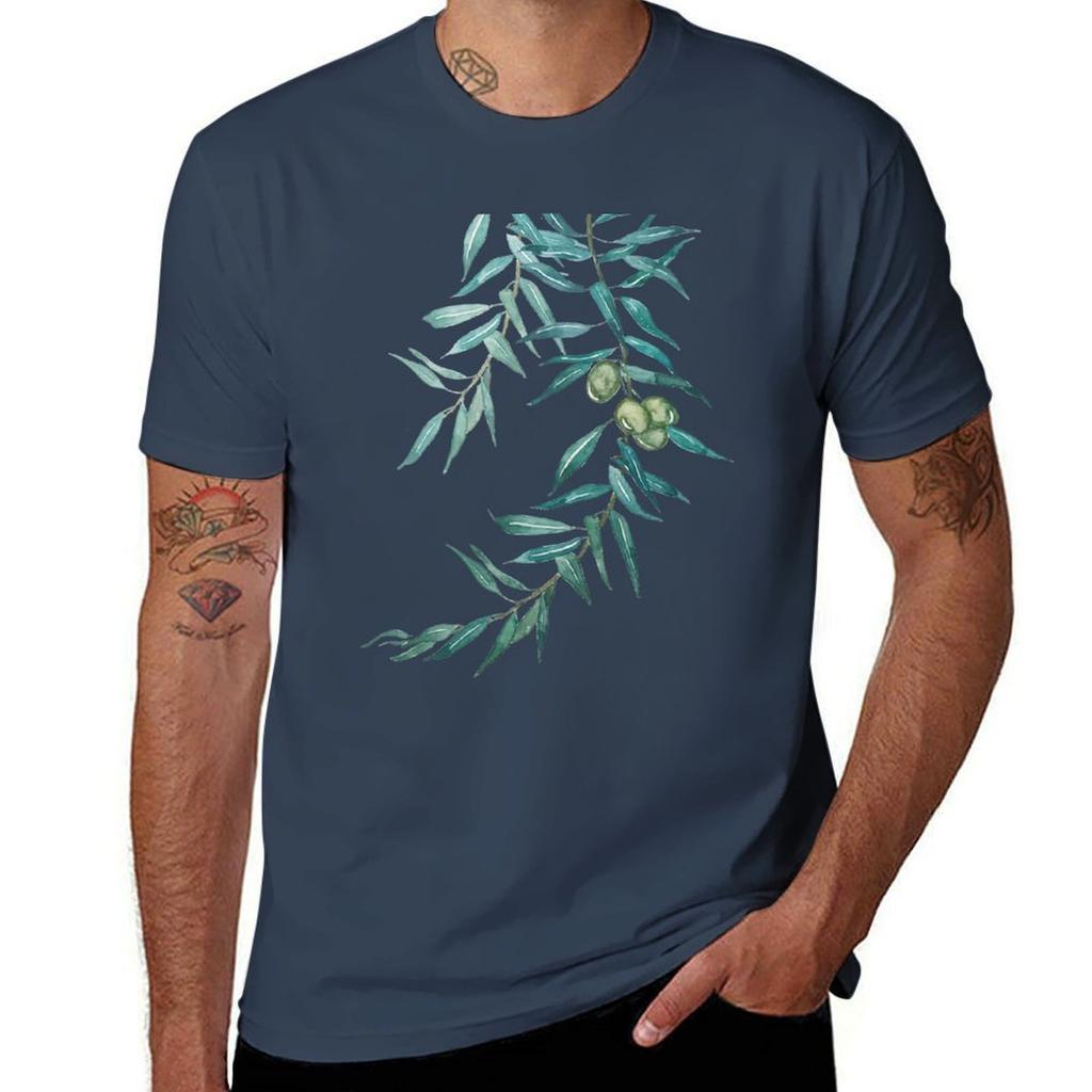 green olive leaf watercolor painting T-Shirt t shirts for man graphic funny anime t shirts oversize T-Shirt