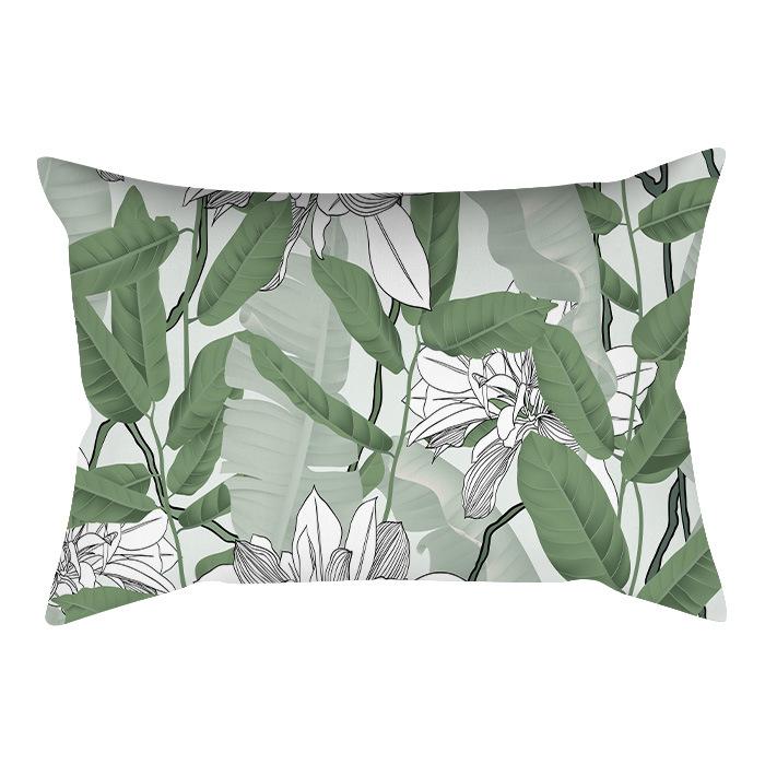 Home Flower and Green Plant Rectangular Waist Pillowcase, Peach Skin Velvet Digital Printed Throw Pillow, Office Waist Cushion Cover