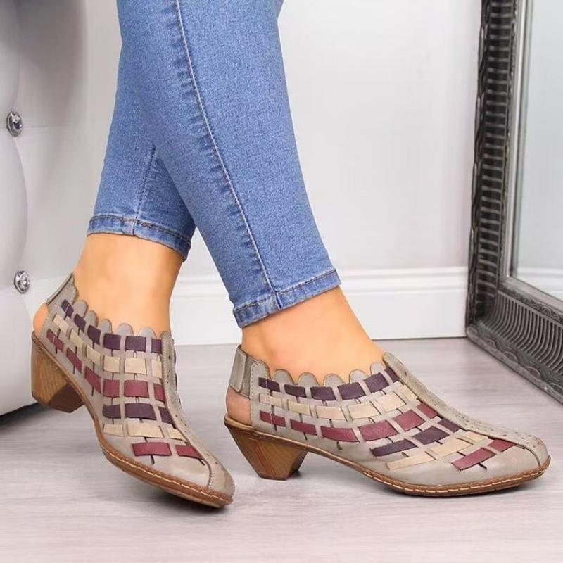 Botines de Tobillo Tejidos de Mujer con Tacón Bajo Grueso, Funda Falsa, Redondos, Antideslizantes
