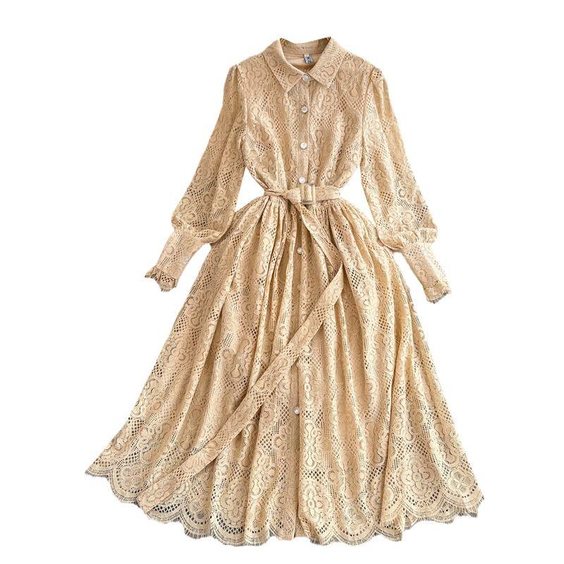 Socialite Lantern Long Sleeve Single-Breasted Dress Lace