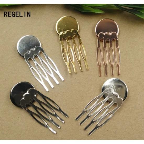 REGELIN 10 Stück 4 Zähne Vintage Haarschmuck Fassungen Cabochon Basis Rohling Lünetten Tabletts für 20mm Cabochon Cameo DIY Haarnadeln