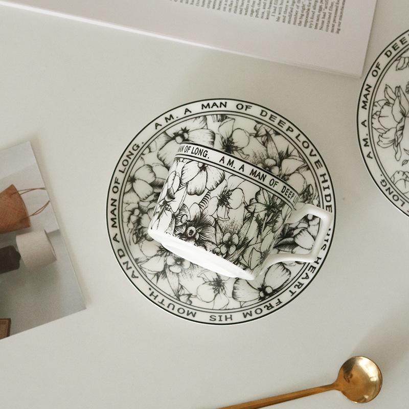 

Niche high-end French retro cup floral afternoon tea coffee cup saucer gift box gift gift 200