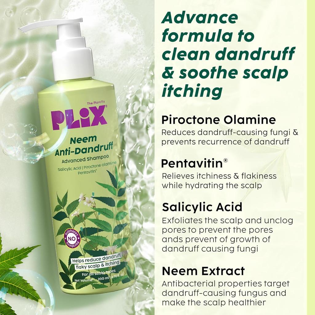 The Plant Fix Plix Neem Anti-Dandruff Shampoo 200ml For Men & Women Paraben Free