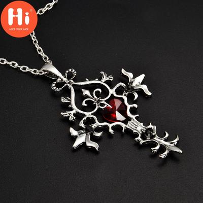 Hi Vampire Diaries Gothic Fantasy Red Cross Necklace