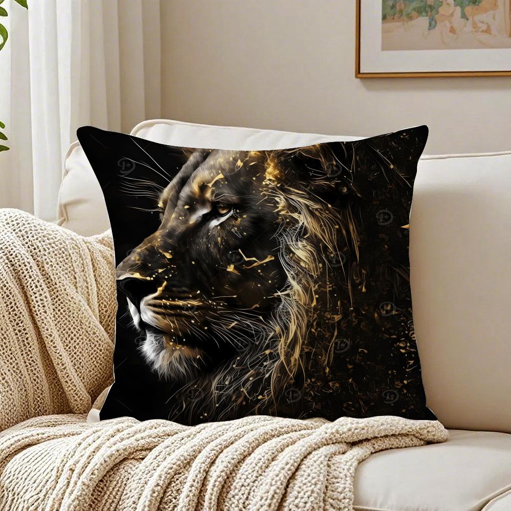 B-Black Gold Eagle Lion Animal Cushion Cover Pillowcase Anti-Dustmite Living Room Sofa Decor Cushion Room