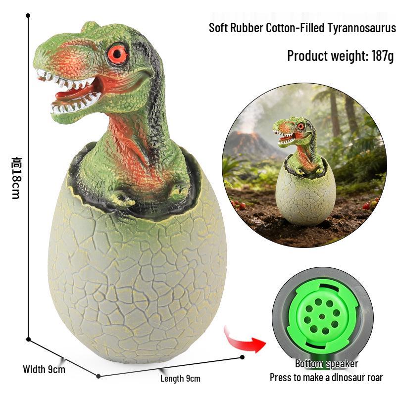 Large Soft Rubber Dinosaur Egg Model: T-Rex, Triceratops, Velociraptor & Pterodactyl Sounding Ornament Toy