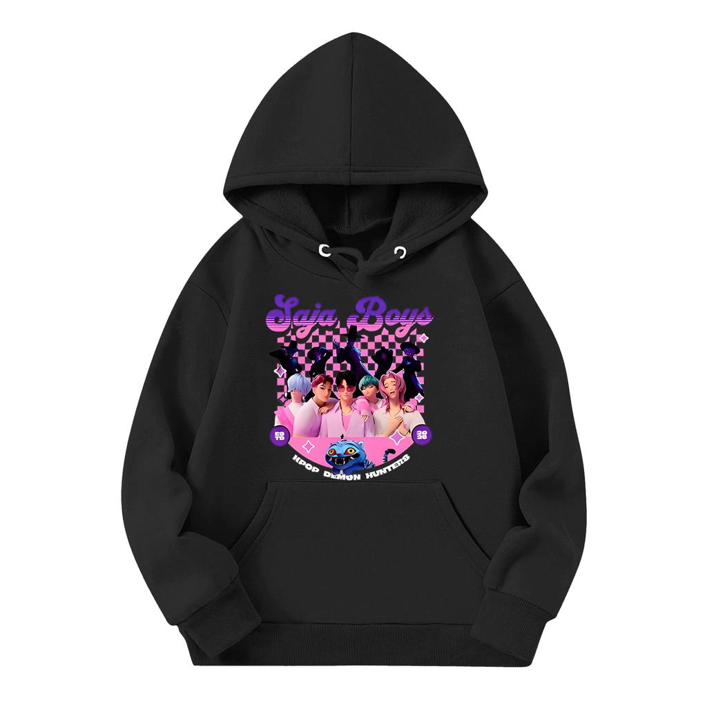 Children's Casual Round Neck Printed Pullover Long-sleeved Hooded Sweatshirt Top