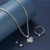 European-American Fashion Inlaid Diamond Heart Jewelry Set: Necklace, Zircon Earrings, and Ring.