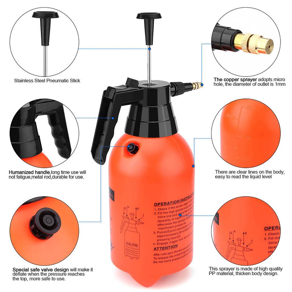Portable Handheld Water Pressure Sprayer Easy To Trigger Home Garden Plant Watering Tool 2L