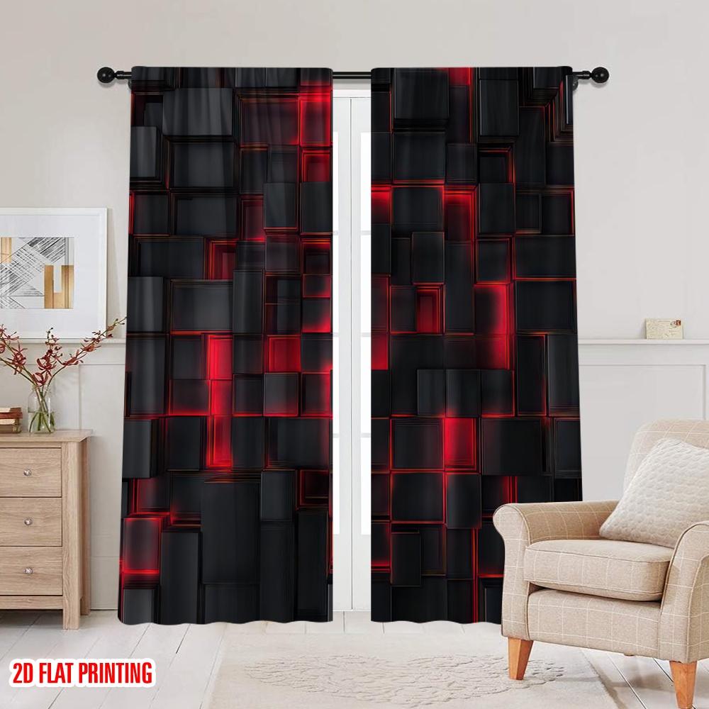 Flat Printing Drapes Geometric Cubes Durable Polyester Fabric Without Electricity Family Party Applies Daily Curtains Set Of 2 Made