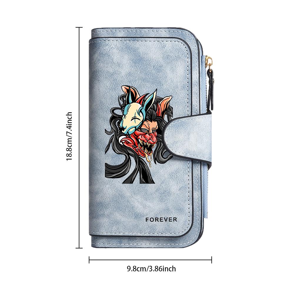 Gothic Oni Mask Print Long Wallet Cool Fashion Card Holder Portable Casual Money Pouch For Daily Use
