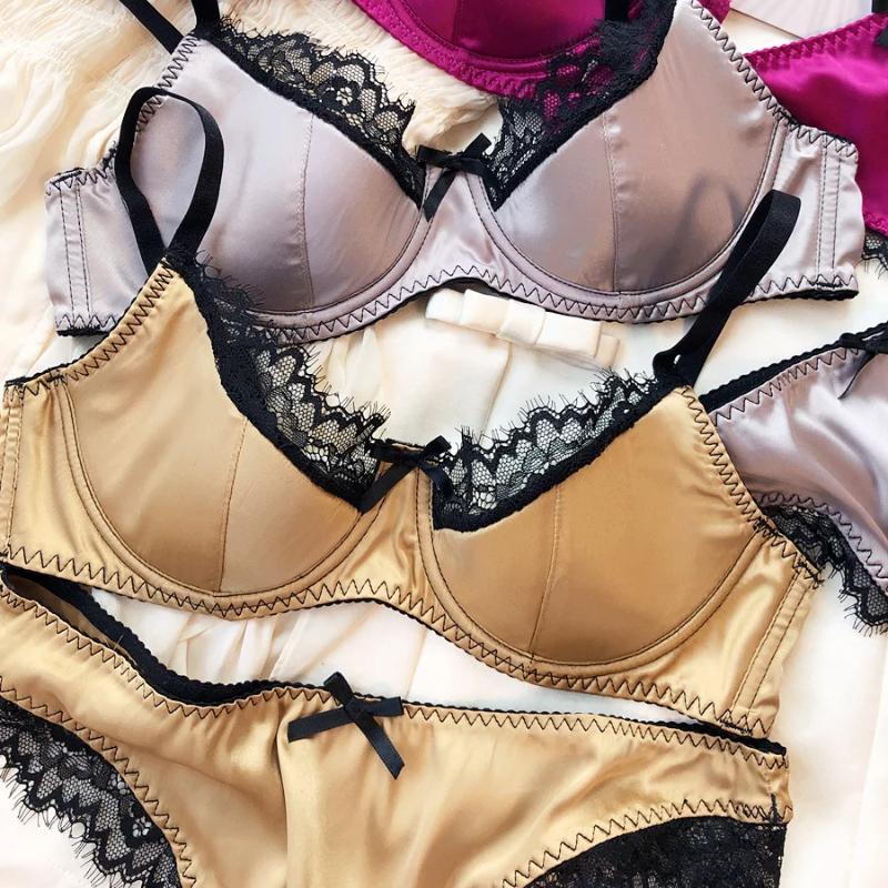 French Thin Cup Lingerie Set Sexy Lace Push Up Bra Fashion Women Silk Fabric Underwear High Quality Intimates Bras and Panties