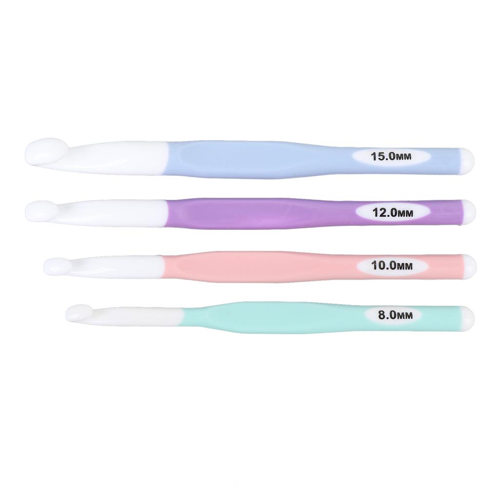 4 Pcs Crochet Hook Set 8mm 10mm 12mm 15mm ABS TPR Ergonomic Handle Crochet Hooks for Carpet Rug