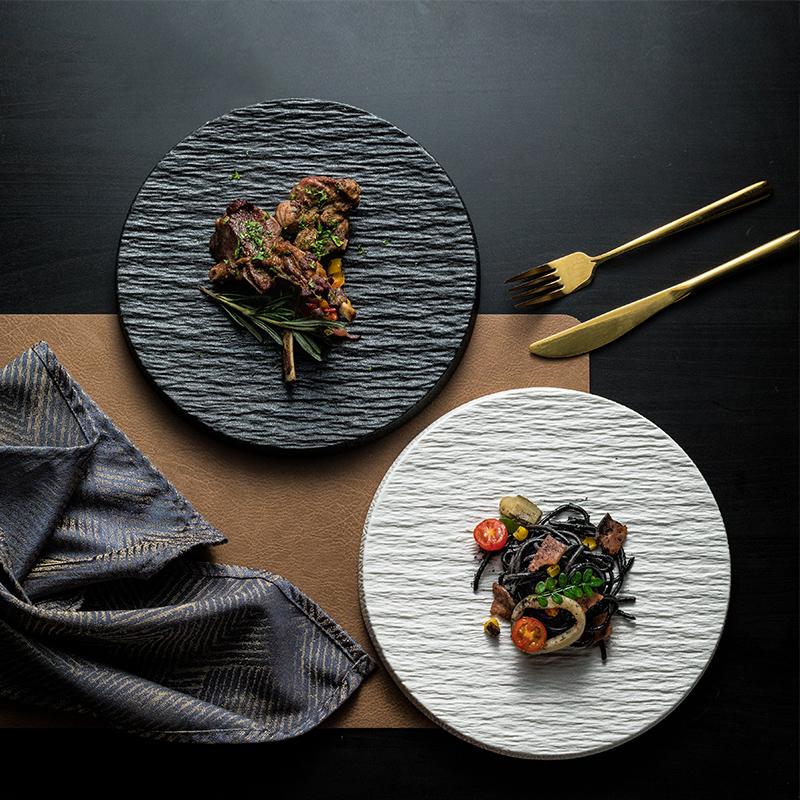 Creative Black Stone Grain Flat Plate Western Tableware Ceramic Round Steak Pasta Plate Kitchen Utensils Fine Cooking Dishes New