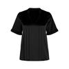 Women's V Neck Blouse Satin Top Short Sleeve Ruffle Cuff Pleated Front Casual Shirt for Summer Workwear