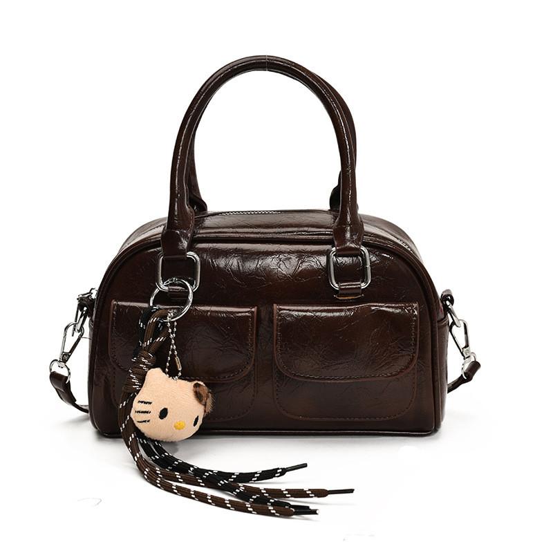 IELGY Texture Handbag Retro Fashion Trend Crossbody Bowling Bag No Pendant