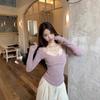 Pure Lace Splicing Neck T-shirt Women's Clothing Autumn and Winter New Korean Version Pullover Slim Short Sweet Spice Top