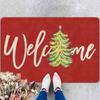 Welcome Christmas Tree Door Mat Red Xmas Holiday Rug For Entryway Front Door Porch Indoor Outdoor Winter Home Decor Gift
