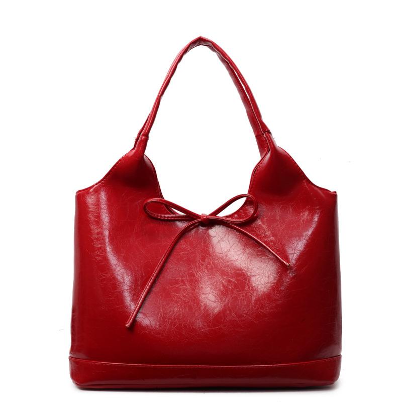 

Korean version niche bow tote bag women s 2025 summer new large-capacity shoulder underarm bag commuter handbag Small бордовый