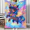 Magical Unicorn With Wings Crown Flowers Rainbow Sky Fleece Blanket Cute Fantasy Animal Soft Flannel Throw For Kids BedroomDecor