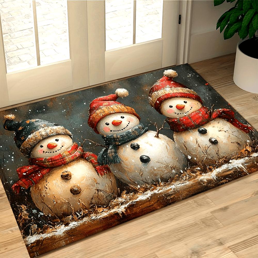 Christmas Carpet Round Snowman Floor Mat Doormat Welcome Mat Living Room Carpet Bedroom Carpet Washable Home Decor