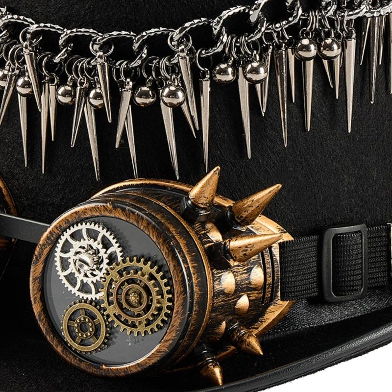 Steampunk Top Hat With Detachable Goggles Rivets Fringe Gear Decors Tall Hat For Halloween Costume Party Accessories