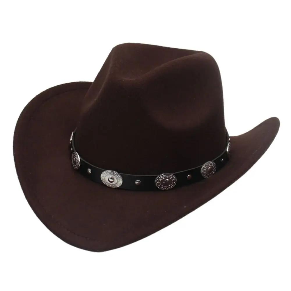 Women Men Western Cowboy Hats Felt Hat Fedora with Upturned Brim and Faux Silver Accents Wide Brim Fedoras Hat Ethnic Style