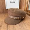 Autumn and winter woolen navy hat women's retro belt buckle cap temperament octagonal hat modified face shape atmosphere hat