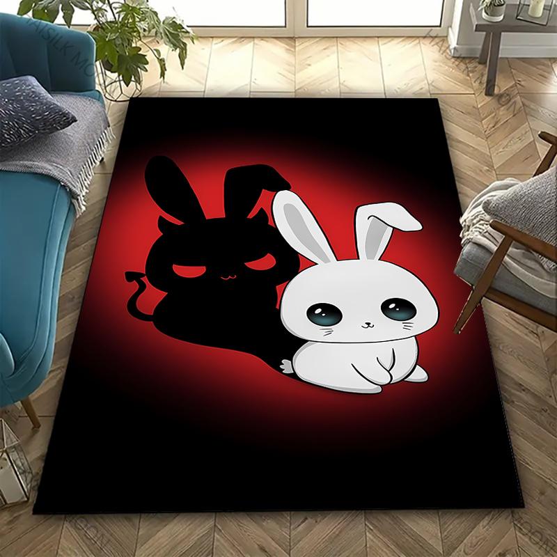 Cute Rabbit Shadow Fun Carpet for Bedroom LivingRoom Office, Children Non-slip Rug Modern Style Home Door Decor Mat Great Gift