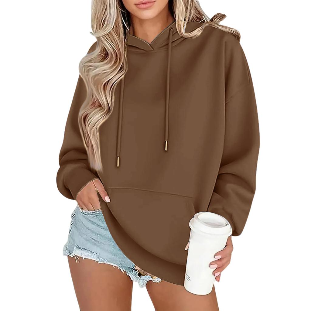 Damenmode Oversized Drop-Shoulder Langarm-Sweatshirt -Farbiges Kapuzensweatshirt