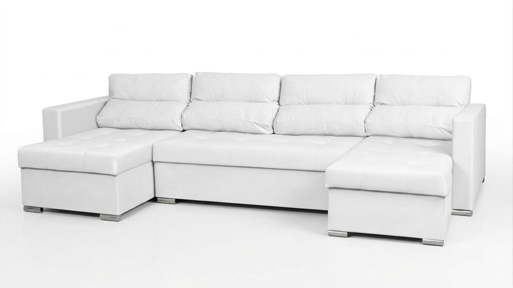 Großes U-Ecksofa Varius BIG mit Schlaffunktion, Kunstleder, 3 Bettkästen, moderne Chromfüße, Family Meble