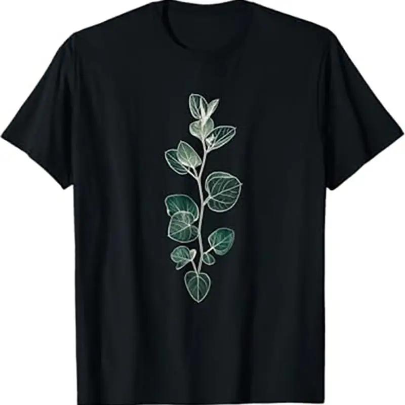 

Eucalyptus Branch Botanical Art Graphic Tee Round Neck Short Sleeve Casual Cotton TShirt for Unisex S