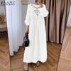 ZANZEA Women Casual Round Neck Long Sleeve Loose Floral Embroidery Dress