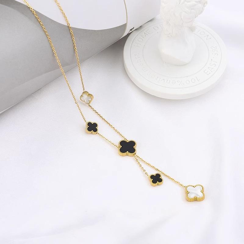 

Высококачественное ожерелье с четырехлистным клевером, ожерелье с счастливой травой, цепочка-джемпер из пяти цветов, женское двухстороннее ожерелье из титановой стали