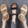 One-word buckle sandals women's non-slip flat bottom summer new versatile soft-soled open-toed thin beach shoes maternity shoes