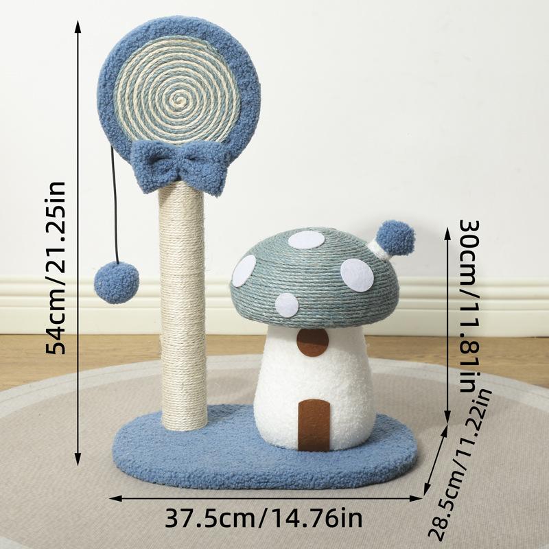 Mushroom Design Cat Scratching Post , Natural Sisal Cat Scratcher with Stable Base, Durable Non-Shedding for Indoor Cats