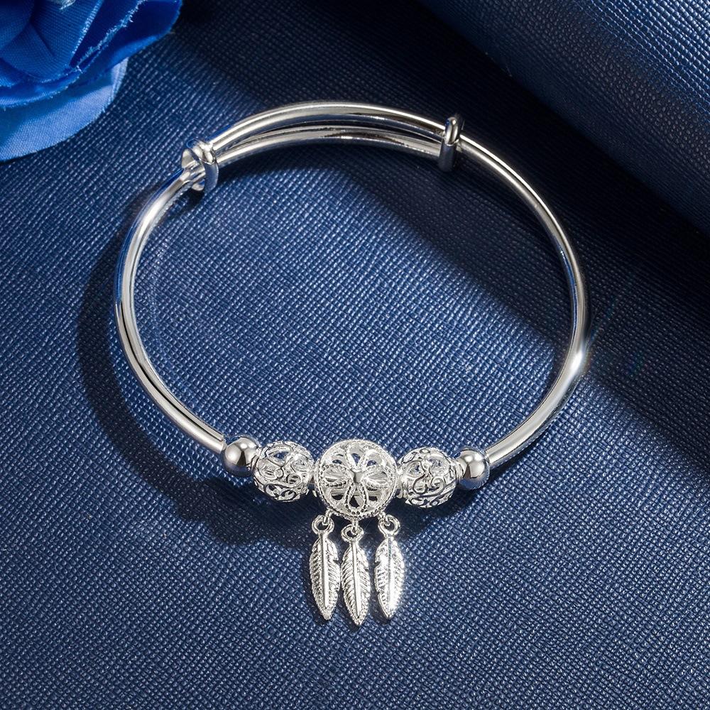 Bracelet Filet Rêve Mode Femme, Bijou Plaqué Argent, Design Personnalisé Bijou Simple à Franges Feuilles