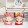 Charming Girl & Fruit Harvest Mini Planter, Cute Decorative Flower Pot for Succulents & Small Indoor Plants for Desk Decor