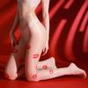 Sexy Red Lip Print Aurora Stockings Ultra-thin Glossy Reflective Silky Transparent Lipstick Print  Girl Black Stockings