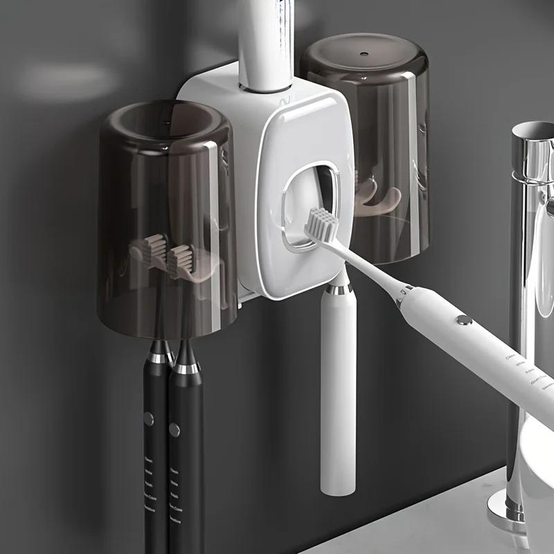1pc Wall Mount Toothbrush Toothpaste Holder Punch Free Couple Toothwash Rack Plastic Transparent Mouthwash Mugs Toothbrush  An
