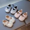 Girls Leather Shoes Pearl Bow Princess Shoes Baby Girl Shining One Year Old with Dress One Year Old 3 Baby Toddler Shoes