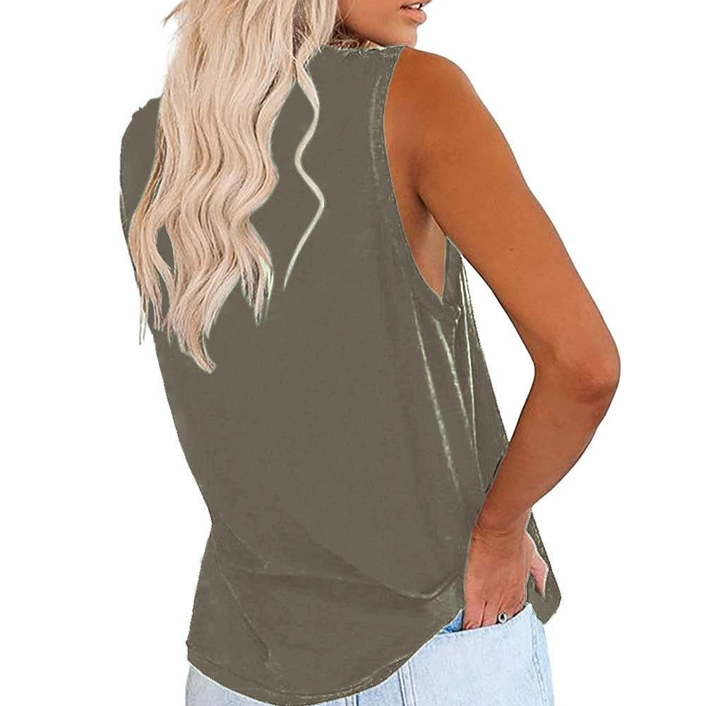 Spring and Summer New Vest V-neck Pocket Loose Casual Plus Size Top for Women