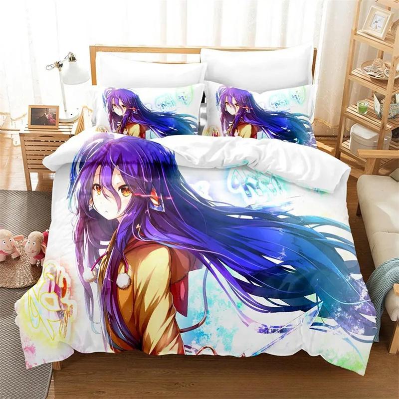 3D-Bettwäscheset „No Game No Life“ für Anime, Bettbezug, Bettgarnitur, Steppdecke, Kissenbezug, King-Size-Bett, Queen-Size-Bett, Twin-Size-Bett, Jungen, Mädchen, Erwachsene